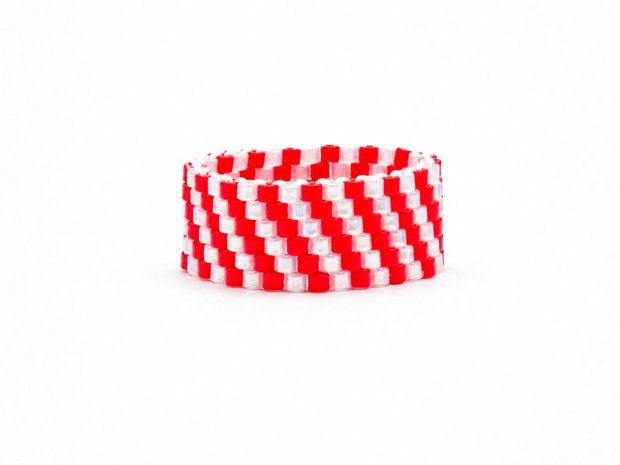 Inel Miyuki Red & White Stripes