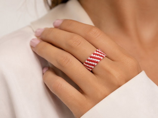 Inel Miyuki Red & White Stripes