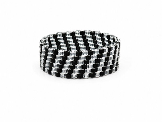 Inel Miyuki Black & Silver Stripes