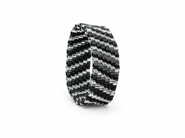 Inel Miyuki Black & Silver Stripes