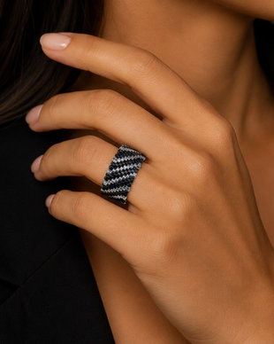 Inel Miyuki Black & Silver Stripes