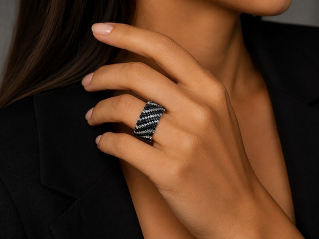 Inel Miyuki Black & Silver Stripes