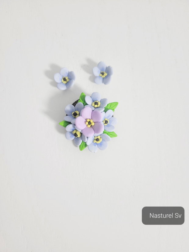 Set (brosa si cercei): Flori de nu ma uita