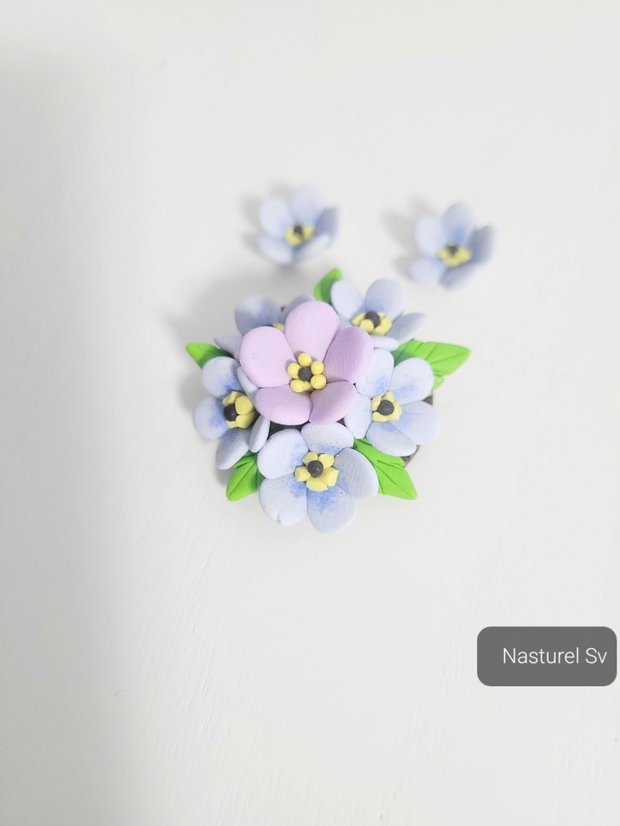 Set (brosa si cercei): Flori de nu ma uita
