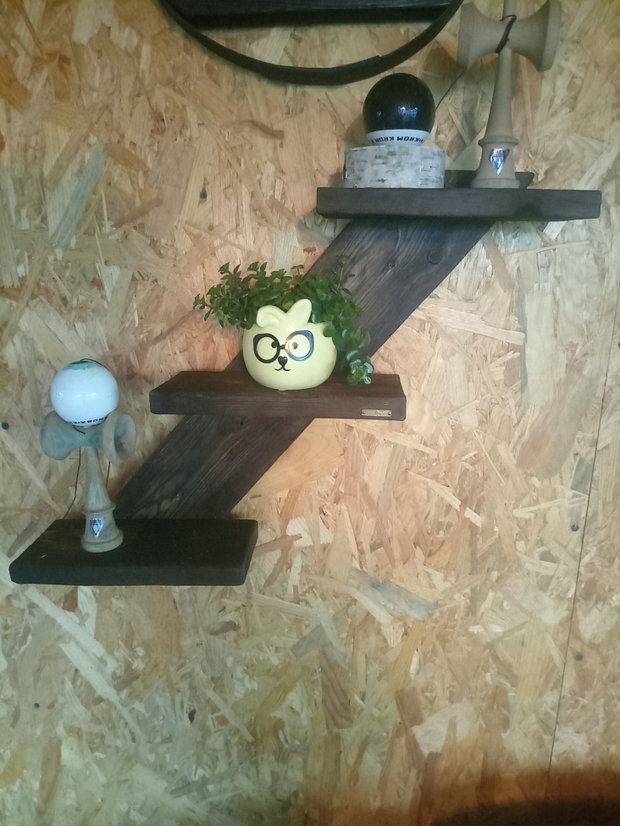 Raft decorativ din lemn ars design Z | Handmade Rustik Light