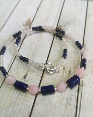 Colier handmade  Lapis lazuli și Cuarț roz