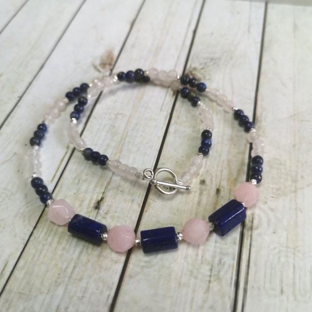 Colier handmade  Lapis lazuli și Cuarț roz
