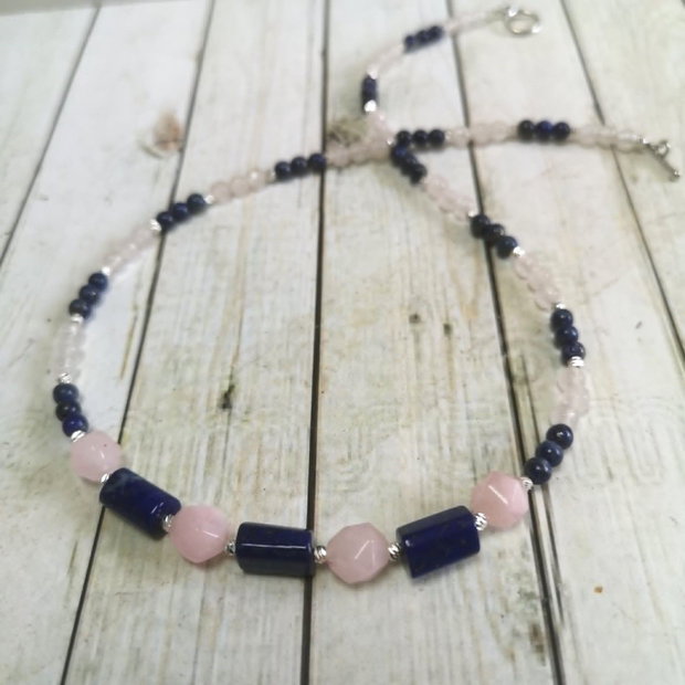 Colier handmade  Lapis lazuli și Cuarț roz