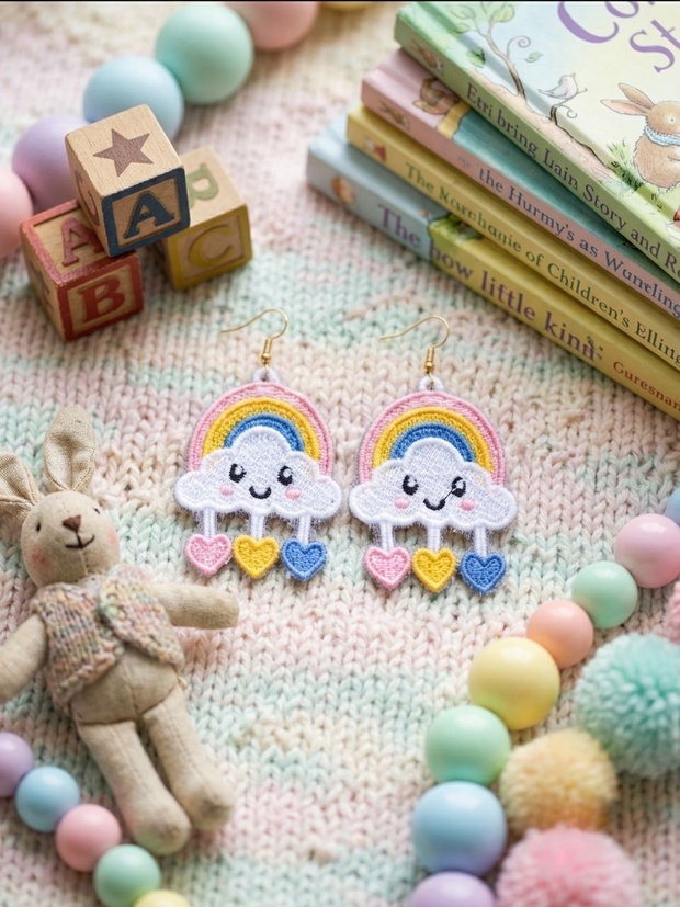 Cercei FSL Curcubeu broderie 3D, handmade