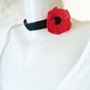 chocker piele  dantela si mac rosu