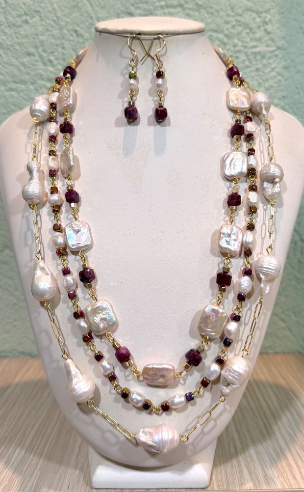 SET~LUXURIOUS BAROQUE~perle baroc,perle cultura,jad,hematit electroplacat,accesorii placate cu aur,inox