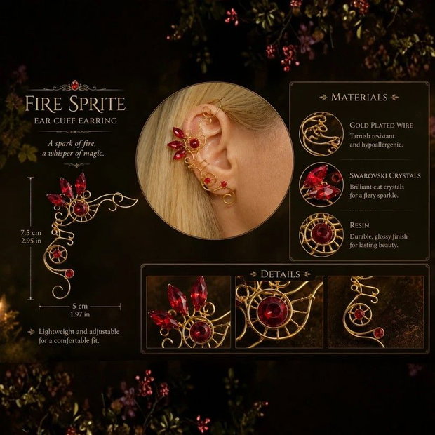 Cercel ear cuff Fire Sprite