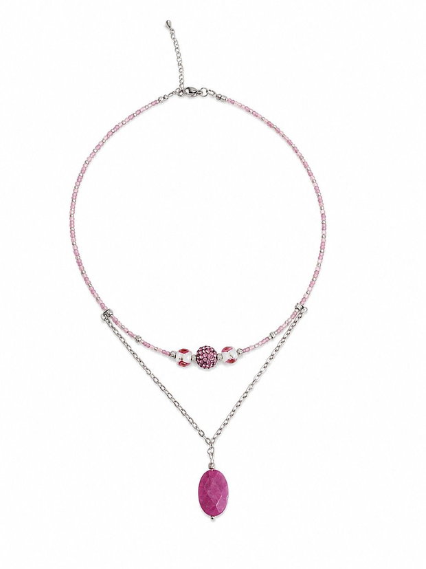 Colier inox si jad Pink Elegance