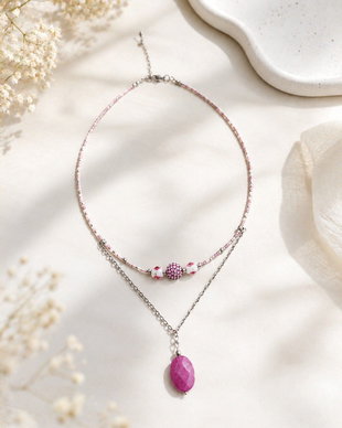 Colier inox si jad Pink Elegance