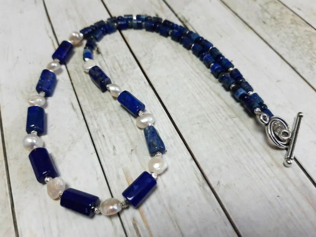 Colier statement din Lapis Lazuli, Perle de cultură și Argint antic