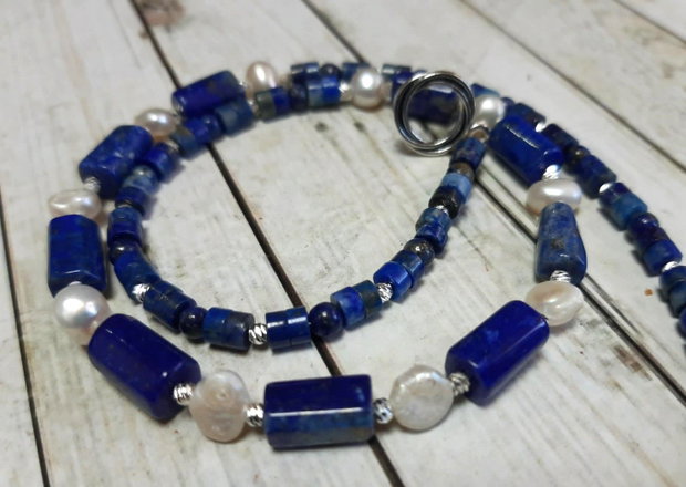 Colier statement din Lapis Lazuli, Perle de cultură și Argint antic