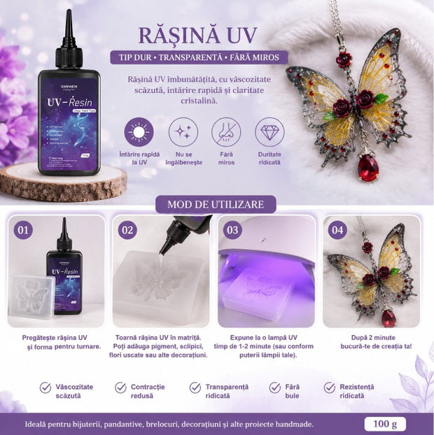 Rășină UV transparentă pentru bijuterii și proiecte handmade 100 g
