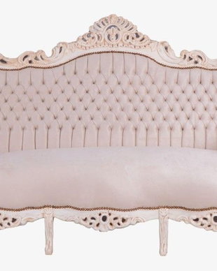 Sofa baroc din lemn masiv alb cu tapiterie crem  Sofa baroc din lemn masiv alb cu tapiterie crem