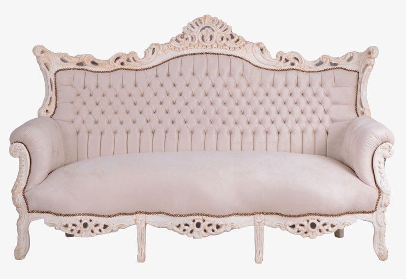 Sofa baroc din lemn masiv alb cu tapiterie crem  Sofa baroc din lemn masiv alb cu tapiterie crem