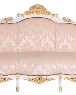 Sofa baroc din lemn masiv alb cu tapiterie crem