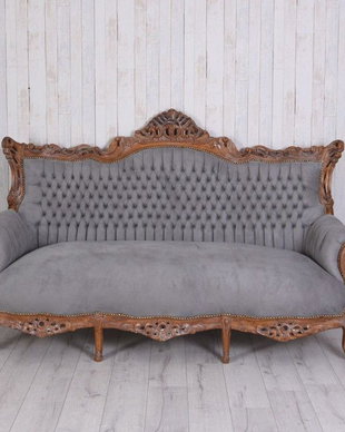 Sofa baroc din lemn mahon cu tapiterie gri