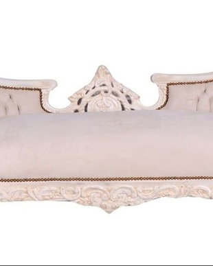 Sofa rococo din lemn masiv alb cu tapiterie crem