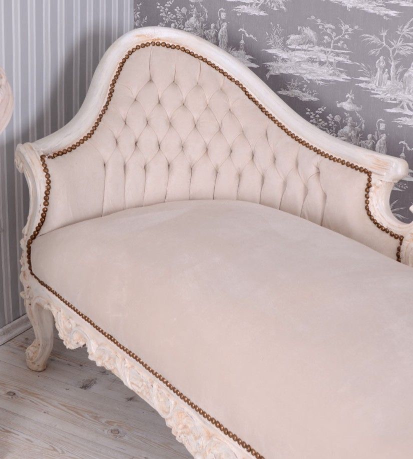 Sofa rococo din lemn masiv alb cu tapiterie crem