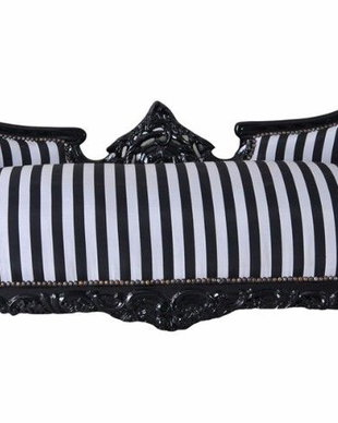 Sofa rococo din lemn masiv negru cu tapiterie in dungi