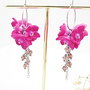 Cercei Statement "Fucsia Bloom"  Flori Handmade din Foamiran și Cristale (cod1467)