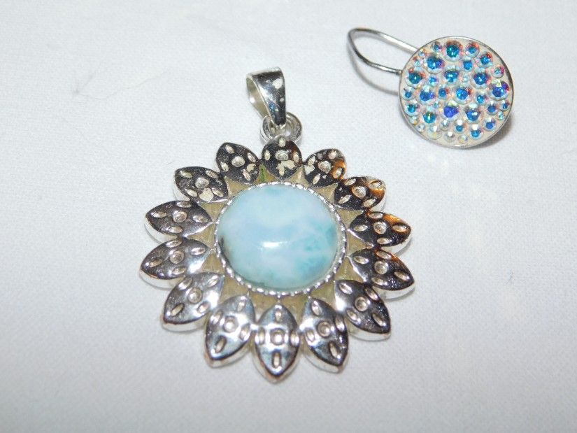 Pandant larimar Republica Dominicana , argint masiv, cadou cercei argint