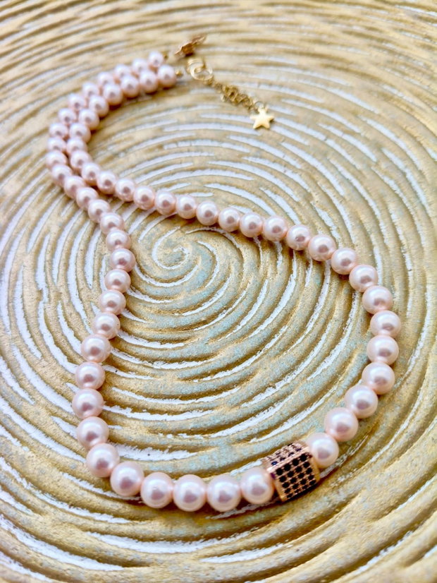 Set Colier și cercei perle de Mallorca crem cais rose prafuit