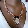Colier minunat cu perla, sidef si agate sakura orrange degrade
