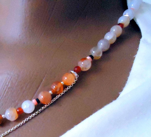 Colier minunat cu perla, sidef si agate sakura orrange degrade