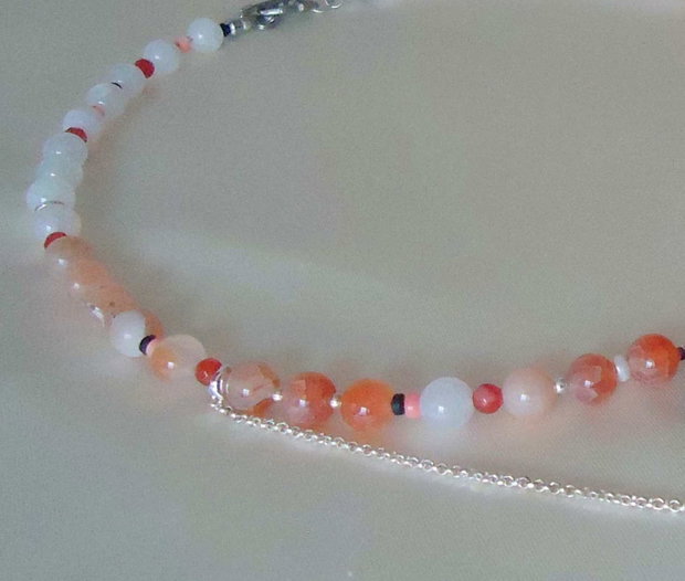 Colier minunat cu perla, sidef si agate sakura orrange degrade