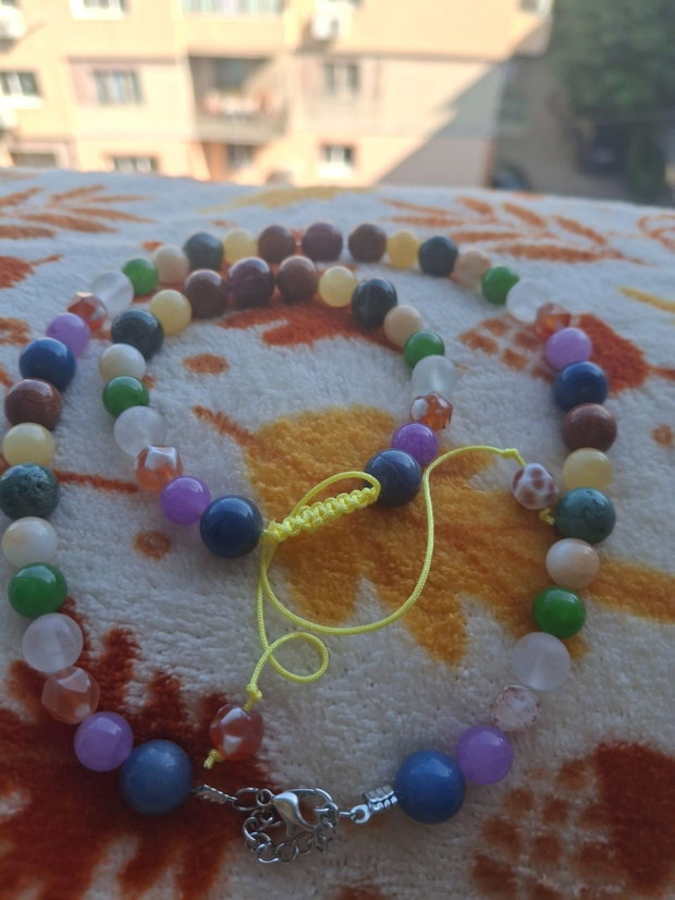 Set bijuterii handmade din pietre semiprețioase naturale - Lepidolit, Piatra Soarelui, Aventurin