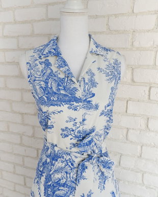 Rochie Camasa cu Revere Imprimeu Frantuzesc Toile de Jouy