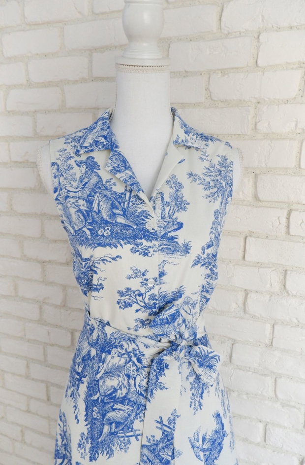 Rochie Camasa cu Revere Imprimeu Frantuzesc Toile de Jouy