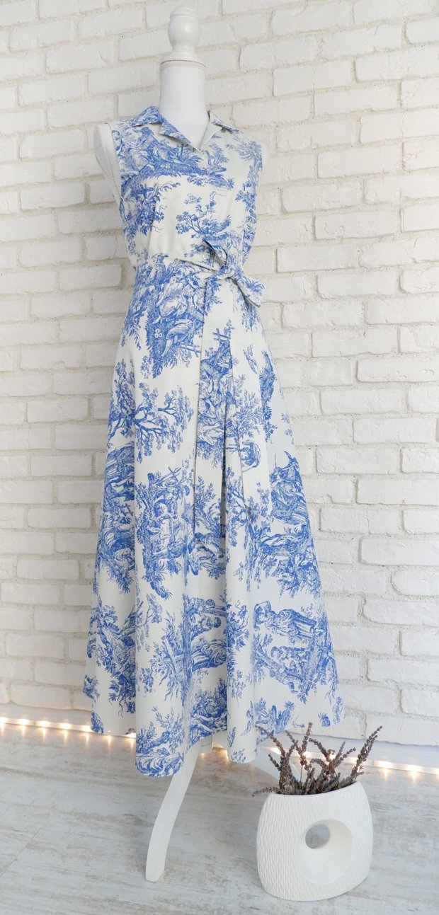 Rochie Camasa cu Revere Imprimeu Frantuzesc Toile de Jouy