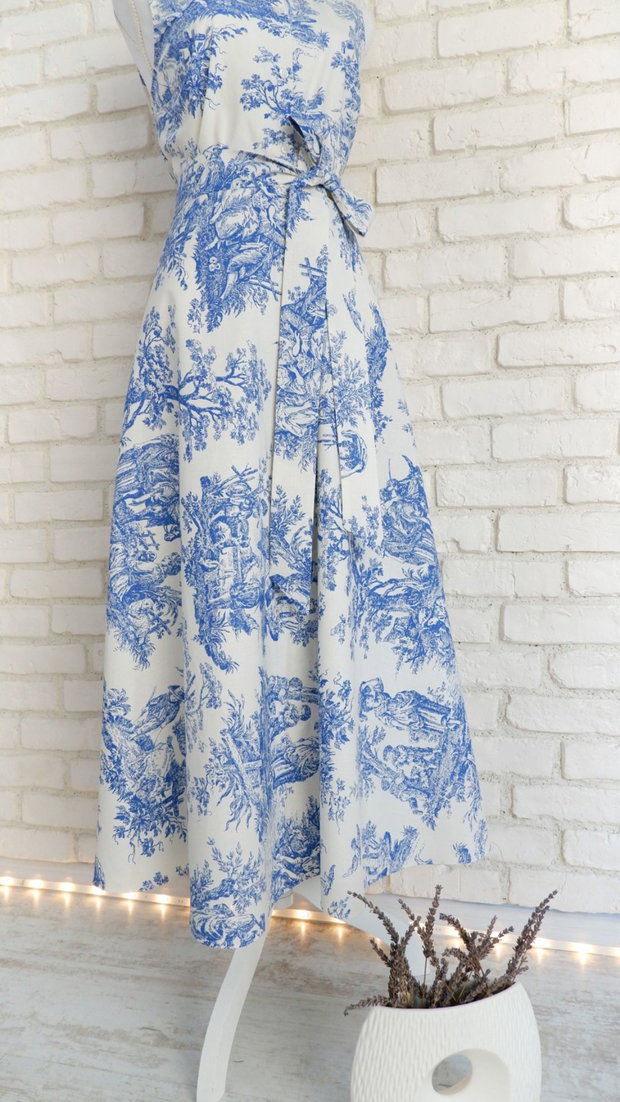 Rochie Camasa cu Revere Imprimeu Frantuzesc Toile de Jouy