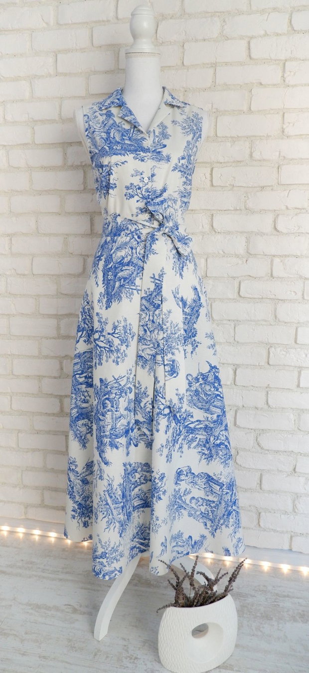 Rochie Camasa cu Revere Imprimeu Frantuzesc Toile de Jouy
