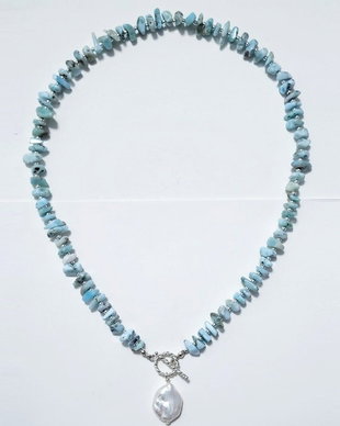 Colier argint 925 cu larimar, perla de cultura si hematit