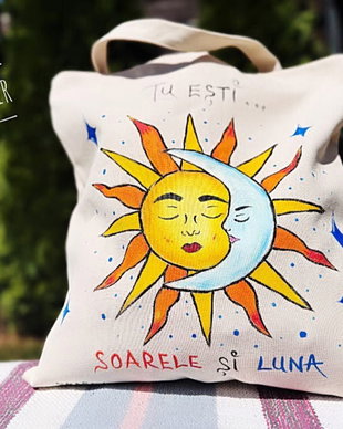Sacoșă pictate manual - Soarele  și luna