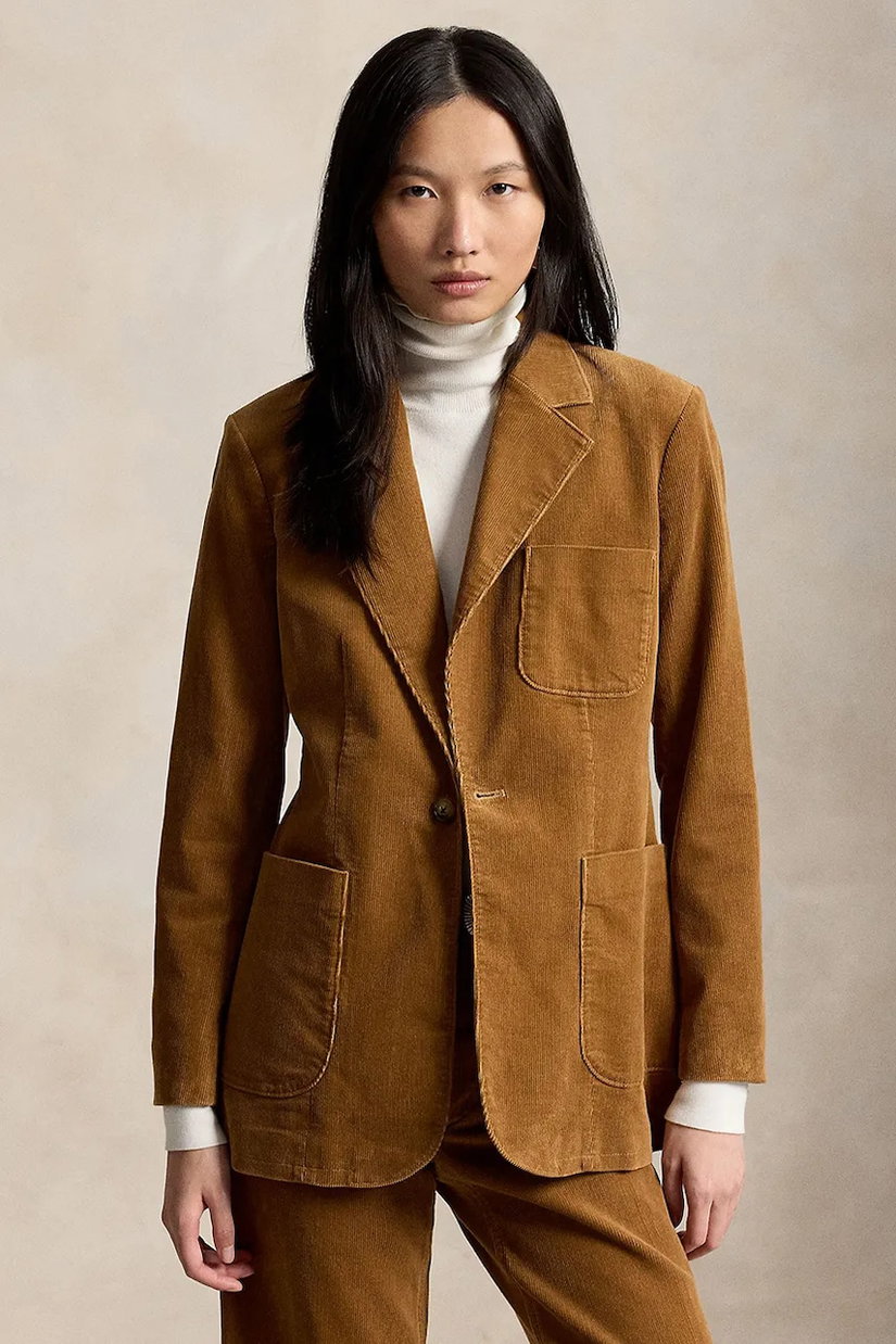 Polo Ralph Lauren sacou cu un singur rând de nasturi pentru femei cu bumbac