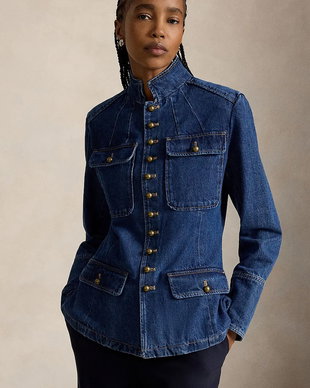 Polo Ralph Lauren sacou cu un singur rând de nasturi pentru femei din denim
