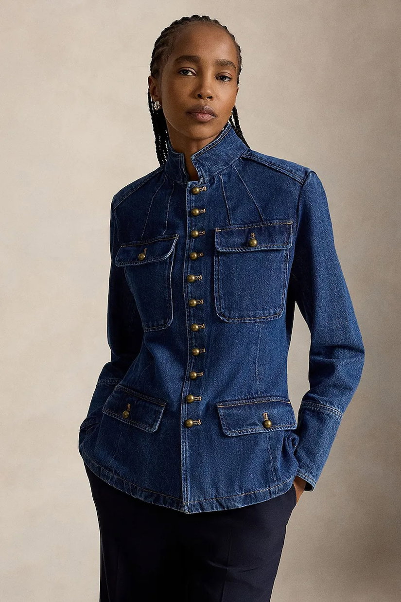 Polo Ralph Lauren sacou cu un singur rând de nasturi pentru femei din denim