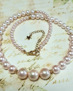 Colier choker handmade din Perle de Mallorca roz si inox placat cu aur