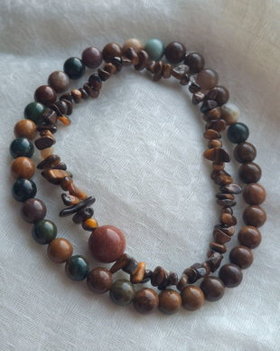 Set 2 Brățări Handmade din Pietre Semiprețioase  Ochi de Tigru, Jasp & Piatră de Soare Maro