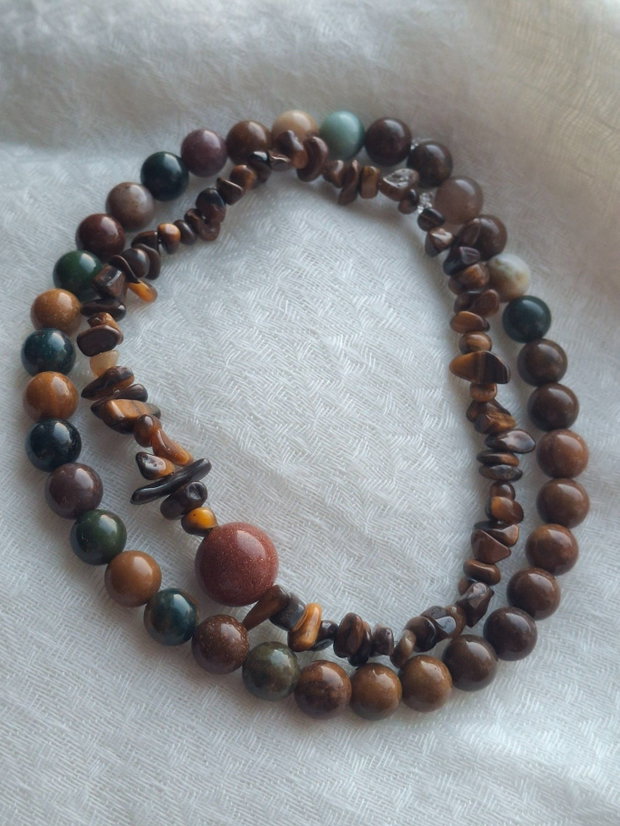 Set 2 Brățări Handmade din Pietre Semiprețioase Ochi de Tigru, Jasp & Piatră de Soare Maro