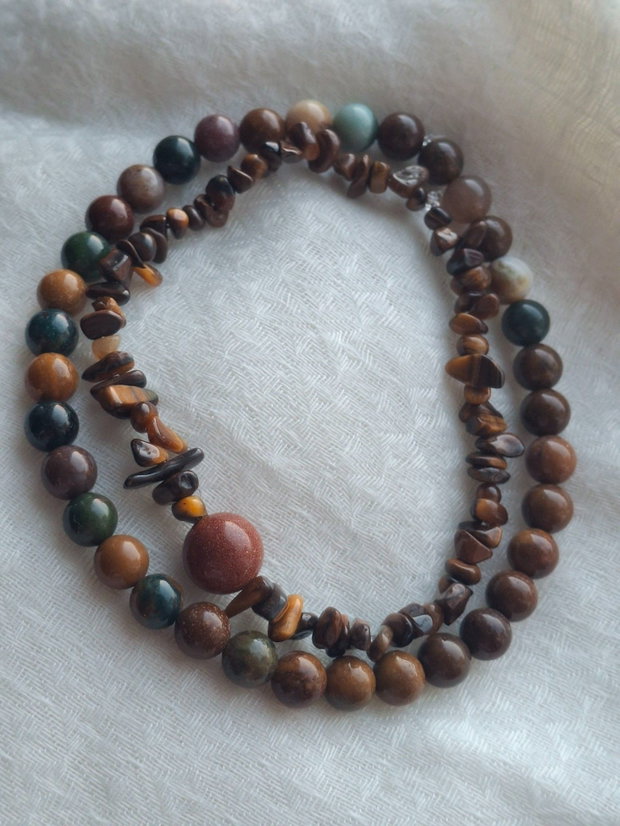 Set 2 Brățări Handmade din Pietre Semiprețioase Ochi de Tigru, Jasp & Piatră de Soare Maro