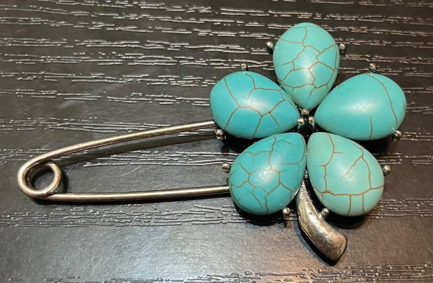Broșă Vintage Superbă din Colecția Bunicii Model Floral Pietre Naturale & Metal Nemagnetic 18g 7cm